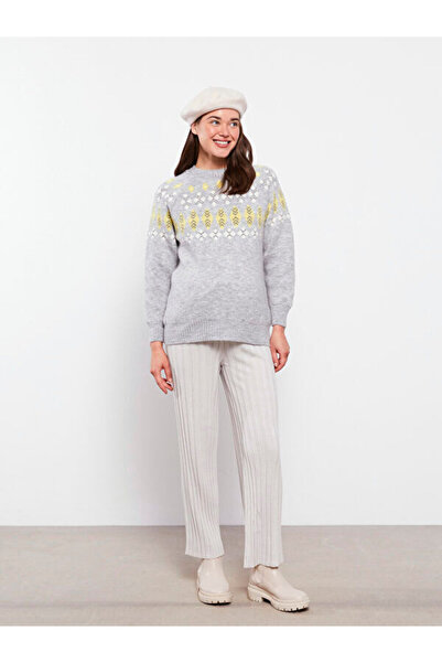 LC Waikiki Crew Neck Patterned Long Sleeve Maternity Knitwear Sweater