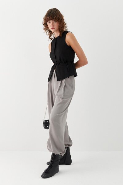 MARKALİSTE Lace-Up Detailed Suede Vest Black