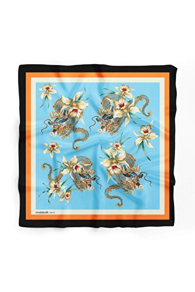 Modabutik Women's Blue Floral Patterned 50x50 Bandana