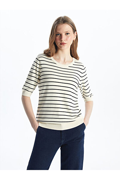 LC Waikiki Crew Neck Striped Short Sleeve Women's Knitwear Sweater