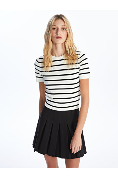 LC Waikiki Crew Neck Striped Short Sleeve Women's Knitwear Sweater