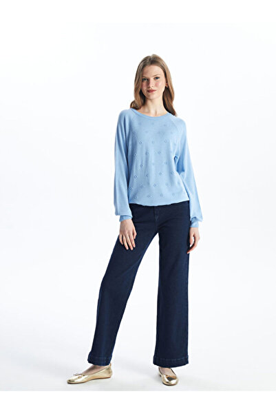 LC Waikiki Bisiklet Yaka Çiçekli Kadın Triko Kazak