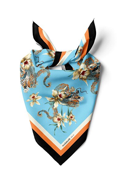 Modabutik Women's Blue Floral Patterned 50x50 Bandana