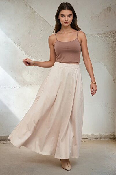 VAGGON Double Pocket Elastic Waist Midi Skirt