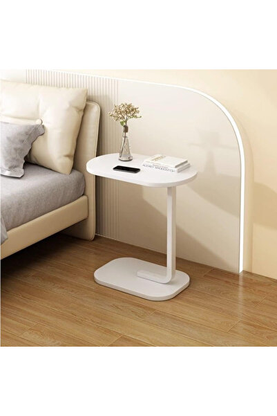 HayaBazaar Modern C-Shaped Side Table,Sofa End Table,for Living Room/Bedroom/Bedside,White