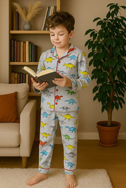 minikiss Dinazor Baskılı Erkek Çocuk Gecelik,Pijama Takım