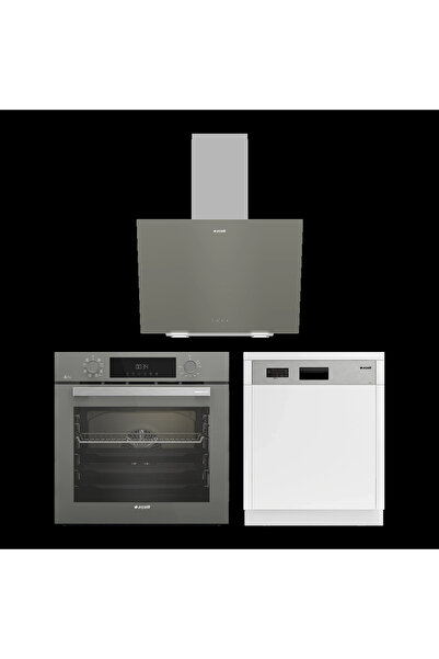 Arçelik Inoks 3'lü Set, 5 Programlı Bulaşık Makinesi, 3 Kademeli Davlumbaz, 6 Programlı Fırın