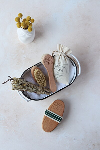 Healing Care 3'lü Set Doğal At Kılı Selülit Fırçası, Yüz Fırçası, Tırnak Fırçası