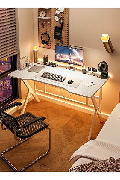 EGG White Gaming table, gaming desk, gaming and home office table, K-shaped (140x60x75 cm)
