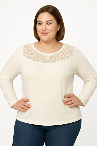 MEGHAN L.A Plus Size Lace Detailed Soft Stretchy Fabric Blouse