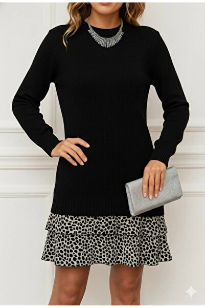 Ekince Γυναικείο μακρυμάνικο μπλουζάκι επένδυση fleece πλέξη ριμπ Φόρεμα με μ...