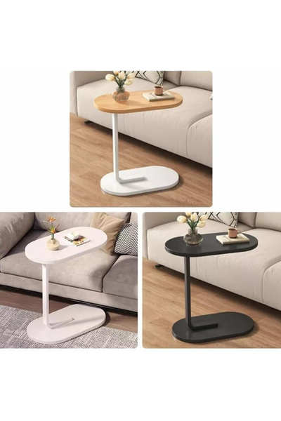 HayaBazaar Modern C-Shaped Side Table,Sofa End Table,for Living Room/Bedroom/Bedside,White