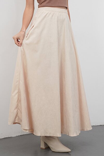 VAGGON Double Pocket Elastic Waist Midi Skirt