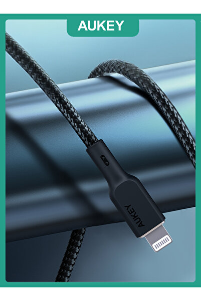 AUKEY Braided Nylon Sync & Charge MFI Cable USB-C To Lightning 1M NCL1 Black
