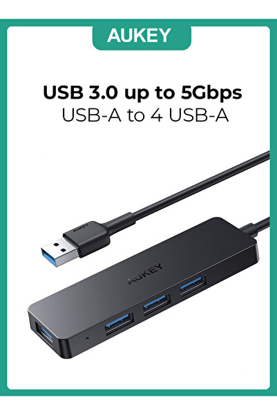 AUKEY موزع بيانات Unity Slim A 4 منافذ USB-A في 1 باللون الأسود