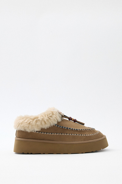 LUTVELIZADE Bot 2523 - İçi Kürklü Boncuk İşlemeli Vizon Süet Kadın Bot