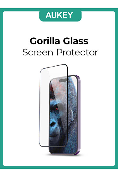 AUKEY واقي شاشة زجاجي غوريلا فائق الوضوح لهاتف آيفون 15 برو ماكس شفاف Sp-gt20d