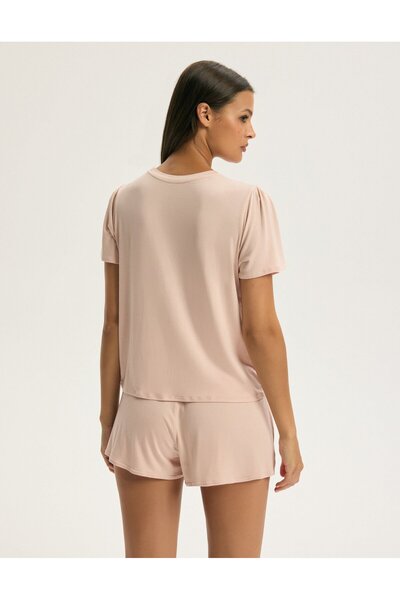 ESOTIQ Set pijama pentru femei, lenjerie de casă, tricou și pantaloni scurți, din 2 piese, viscoză și elastan, confortabil | Carmona