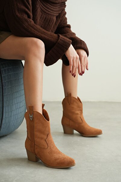 MODAADAM Kadın Grant Kısa Kovboy Bot - Taba Süet