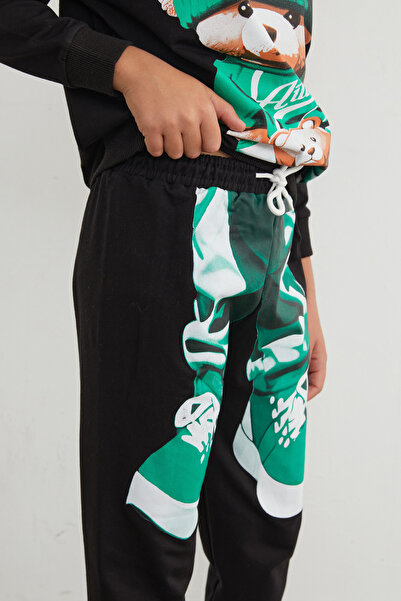 Fulla Moda Teddy Bear Printed Hooded Jogger Boy's Set