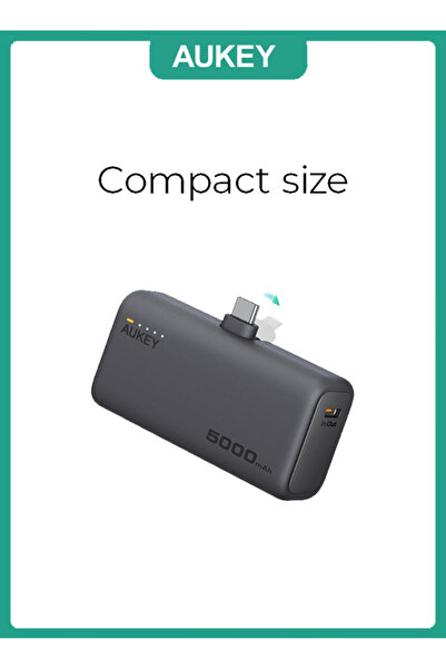 AUKEY AUKEY 20W PD، 5,000mAh, Portable Power Bank with Built-in foldable USB-C Port, Gray.