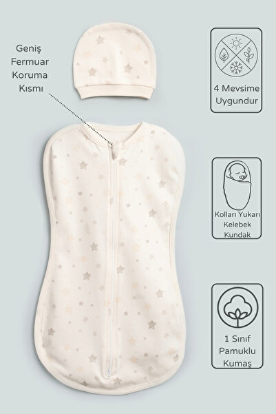 Vauva Bebek İçin %100 Pamuklu Uyku Tulumu Kundak Fermuarlı Yumuşak Penye Kuma...