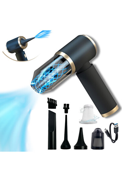 OEM 4 in 1 cordless rechargeable portable car vacuum cleaner, suction, blowing, HEPA filter, black