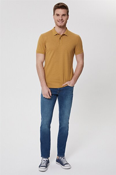 Lee Cooper Ανδρικό μπλουζάκι με λαιμόκοψη πόλο Miles, 100% βαμβάκι, σκούρο μουσταρδί