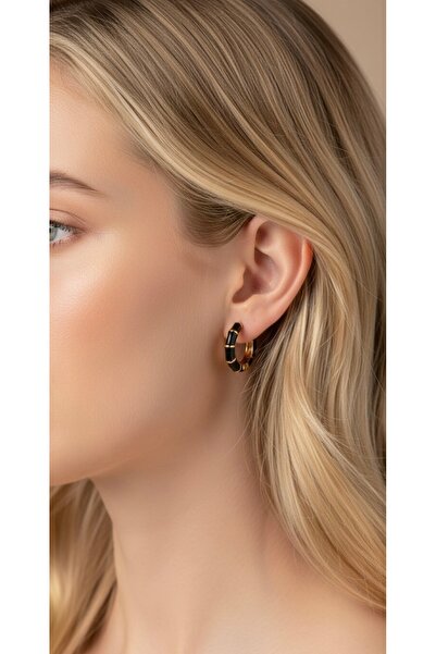 Aksesuar أقراط دائرية من الفولاذ - مينا سوداء