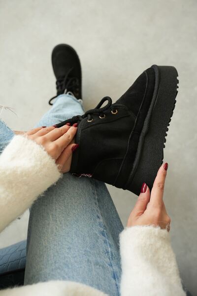 MODAADAM Dámské krátké boty Pastor Shearling - černý semiš