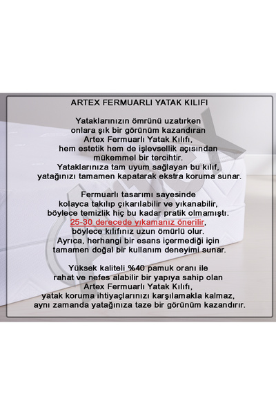 Artex Kılıf Nano 80x160 Yatak Kılıfı Koruyucusu Yatak Örtüsü Fermuarlı Kılıf Kapitone