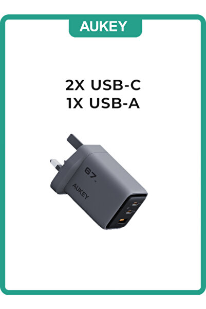 AUKEY Comet Mix3 100W PD Wall Charger with GaN Technology 2xUSB-C + 1xUSB-A PA-C5 Gray
