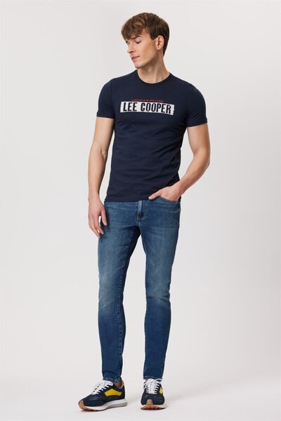 Lee Cooper Ανδρικό μπλουζάκι Rani 100% βαμβακερό με λαιμόκοψη σε σχήμα O, Μπλε ναυτικό