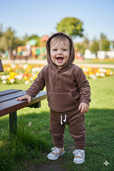 Aydodo Special Textured Velvet Hooded 2-Piece Baby Set