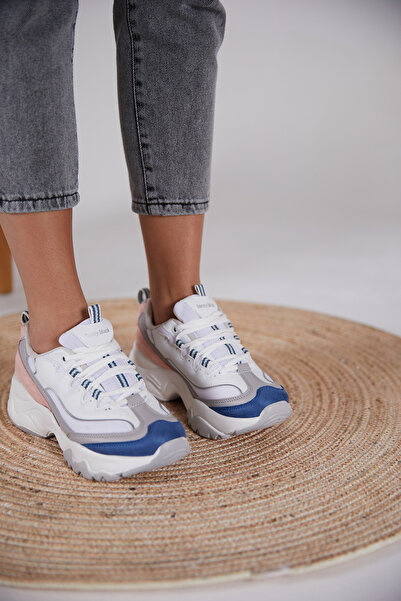 Tonny Black Dámské bílé růžové pohodlné šněrovací sportovní boty s vysokou podrážkou