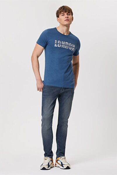 Lee Cooper Pers Erkek %100 Pamuk O Yaka T-Shirt İndigo