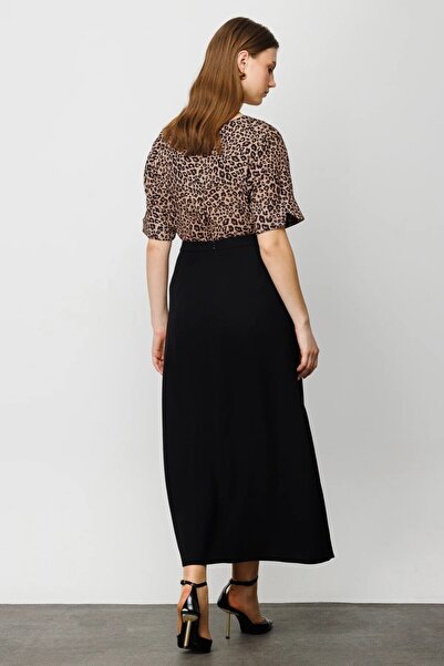 Ekol تنورة طويلة من قماش الكريب باللون الأسود