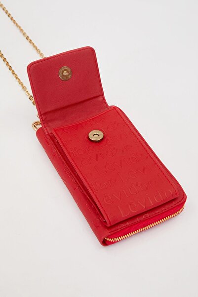 Levidor Monogram Printed Red Wallet with Phone Compartment and Chain Strap - 0053c750