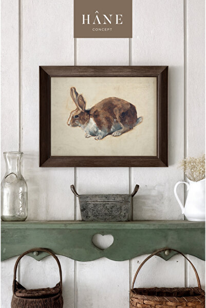 Hane Concept Pictură vintage cu iepure, imprimare artistică înrămată, decor d...
