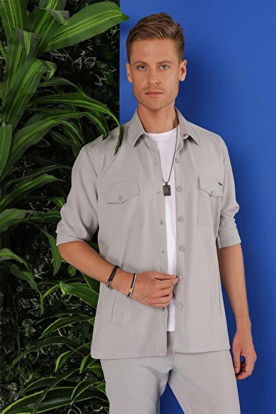 Efor G 1534 Slim Fit Gri Klasik Gömlek