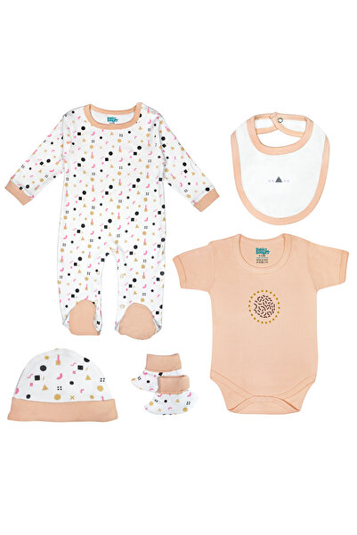 Babies Basic 5 piece Sets include Bib, Romper, Mittens, Cap and Sleepsuit, 3-6 Months , Cream