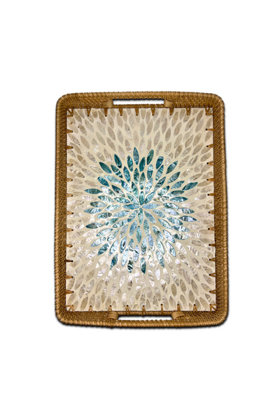 Coconut Products by jda Green Flower Design Coated Rectangular Tray