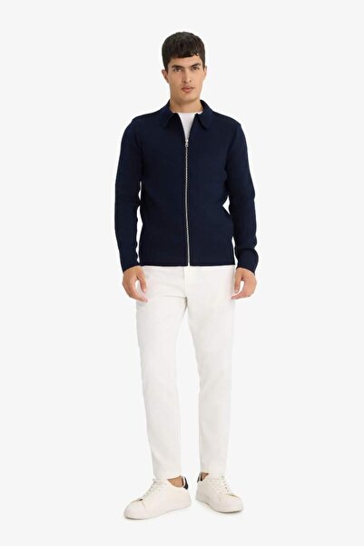 DeFacto Τυπική εφαρμογή Polo Collar Basic Πλεκτή Ζακέτα με φερμουάρ (25 WN)