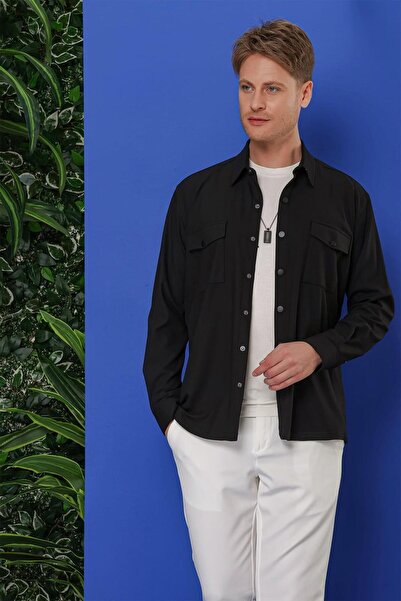 Efor G 1552 Slim Fit Siyah Klasik Gömlek