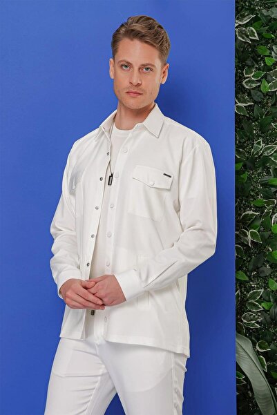 Efor G 1534 Slim Fit Ekru Klasik Gömlek