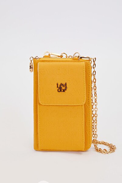 Levidor Monogram Printed Mustard Wallet with Phone Compartment and Chain Strap - 0053c100