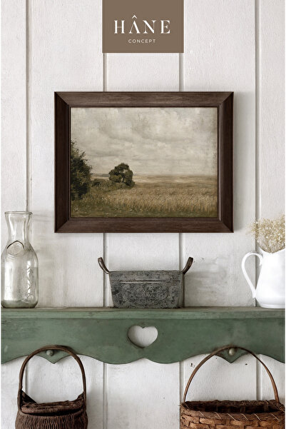 Hane Concept Rustik Kır Manzaralı Tablo – Vintage Gold Çerçeveli – Sanat Kağıdına Doğa Baskılı – Hane Concept