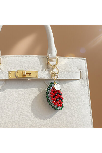 Las Perlas سلسلة مفاتيح إكسسوار حقيبة يد مطرزة بالكريستال على شكل البطيخ