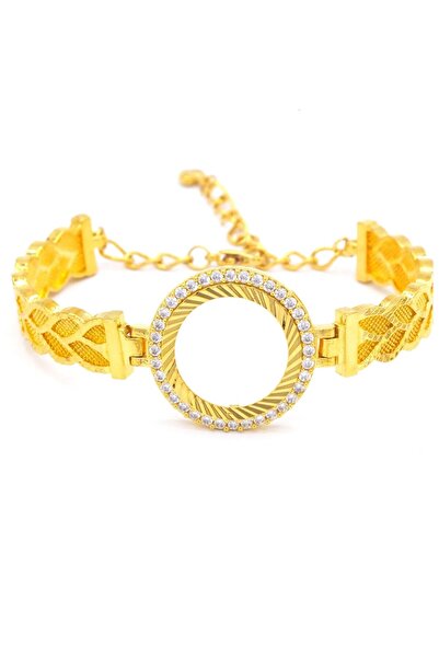 FerizZ Çeyrekli Çerçeve Bileklik Altın Kaplama Zirkon Taşlı Kelepçe BLZ-262