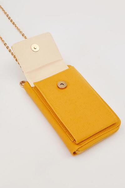 Levidor Monogram Printed Mustard Wallet with Phone Compartment and Chain Strap - 0053c100